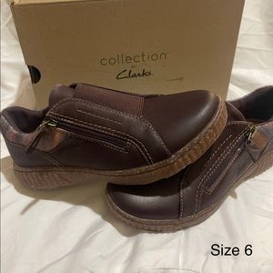 New Women’s Clarks Leather Slip-Ons